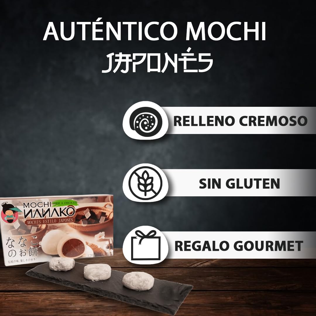 JAPON MARKET | Mochi Chocolate Japonés Nanako | 120g | Mochis Negro, Dulces Japoneses | Mochis para Regalar, Golosinas Exóticas | Chuches Japonesas, Textura Suave| Chocolate
