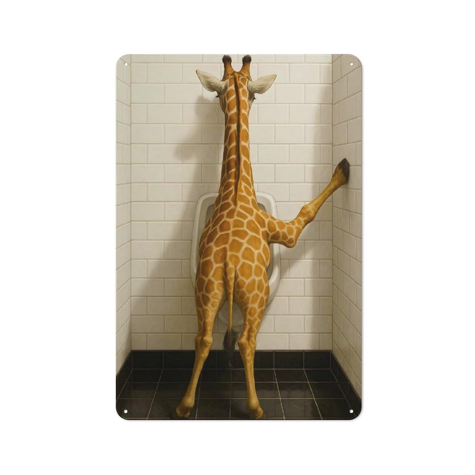 Clean Industrial Giraffe in Restroom Bathroom Toilet Decorative Metal Plaque 30x20cm, Loft Wall Plaque for Modern Home, Workshop, Office Or Cafe