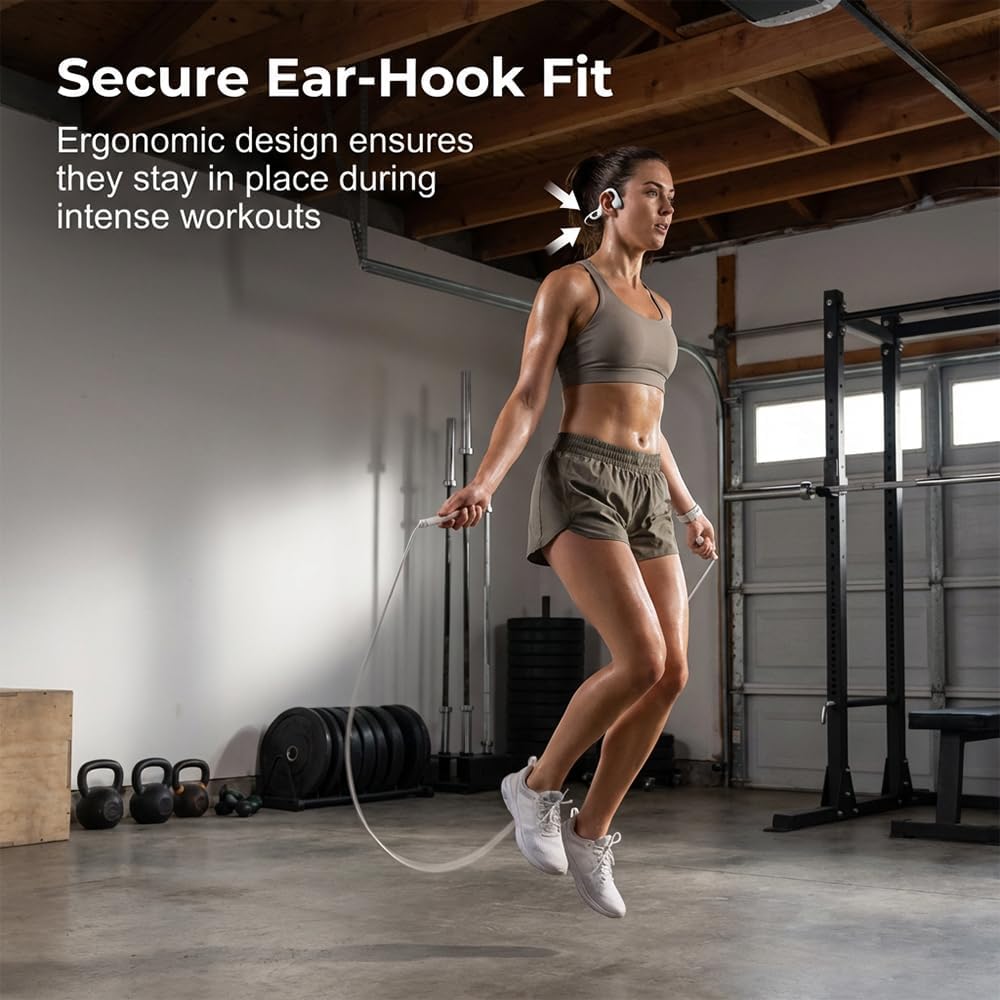 2026 Upgrade Bone Conduction Headphones Bluetooth, Open Ear Headphones with LED, Wireless Earbuds Sport Earphones for Running, Workouts, Sweat & Water Resistant, 8H Playtime (Black)