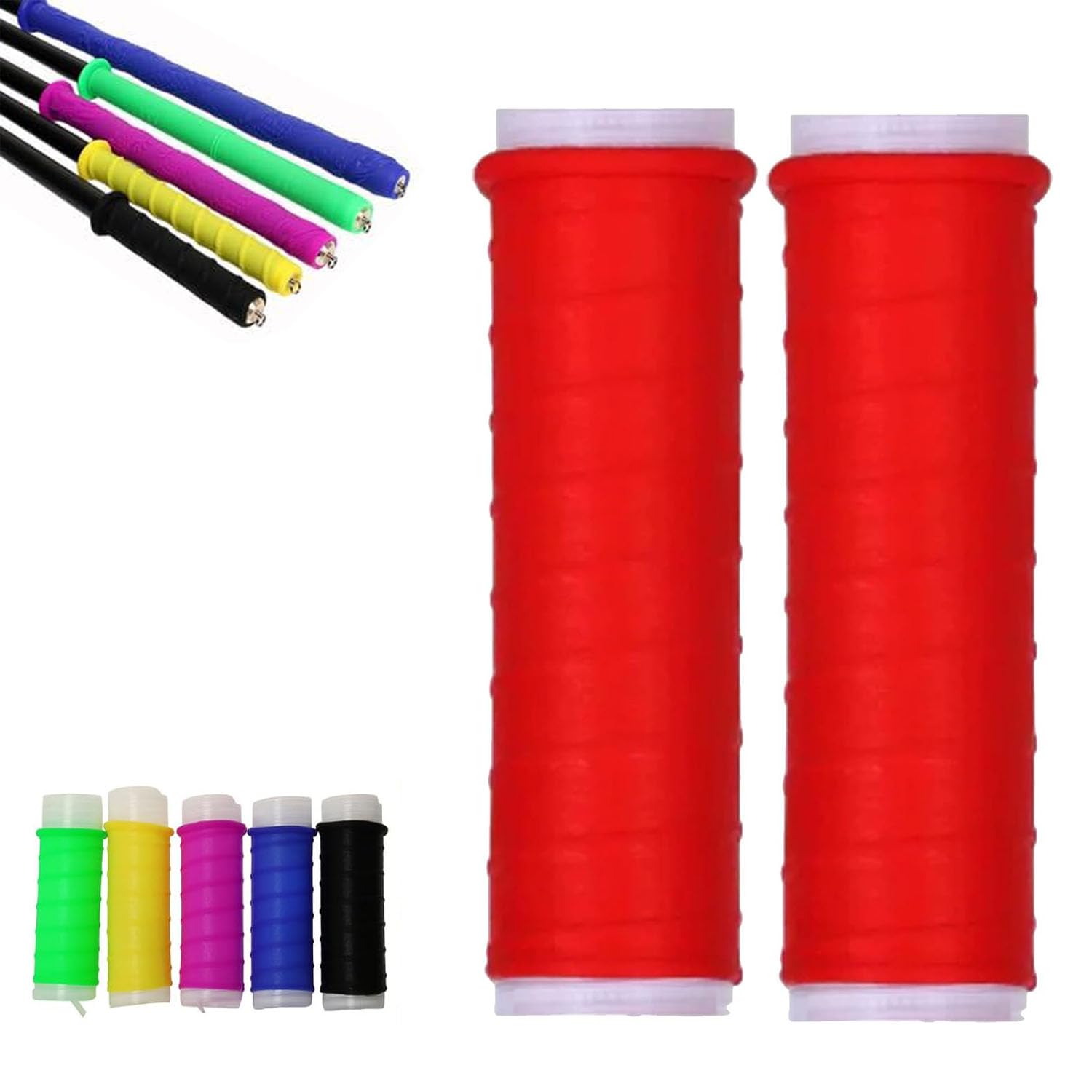Rubber Cold-Shrink Handle Wrap, Insulation Non-Slip Waterproof Cold Shrink Handle Wrap with Non Slip Texture for Fishing Rods, Rackets and Hand Tools (Red*2,XL: 13.8"/35cm)