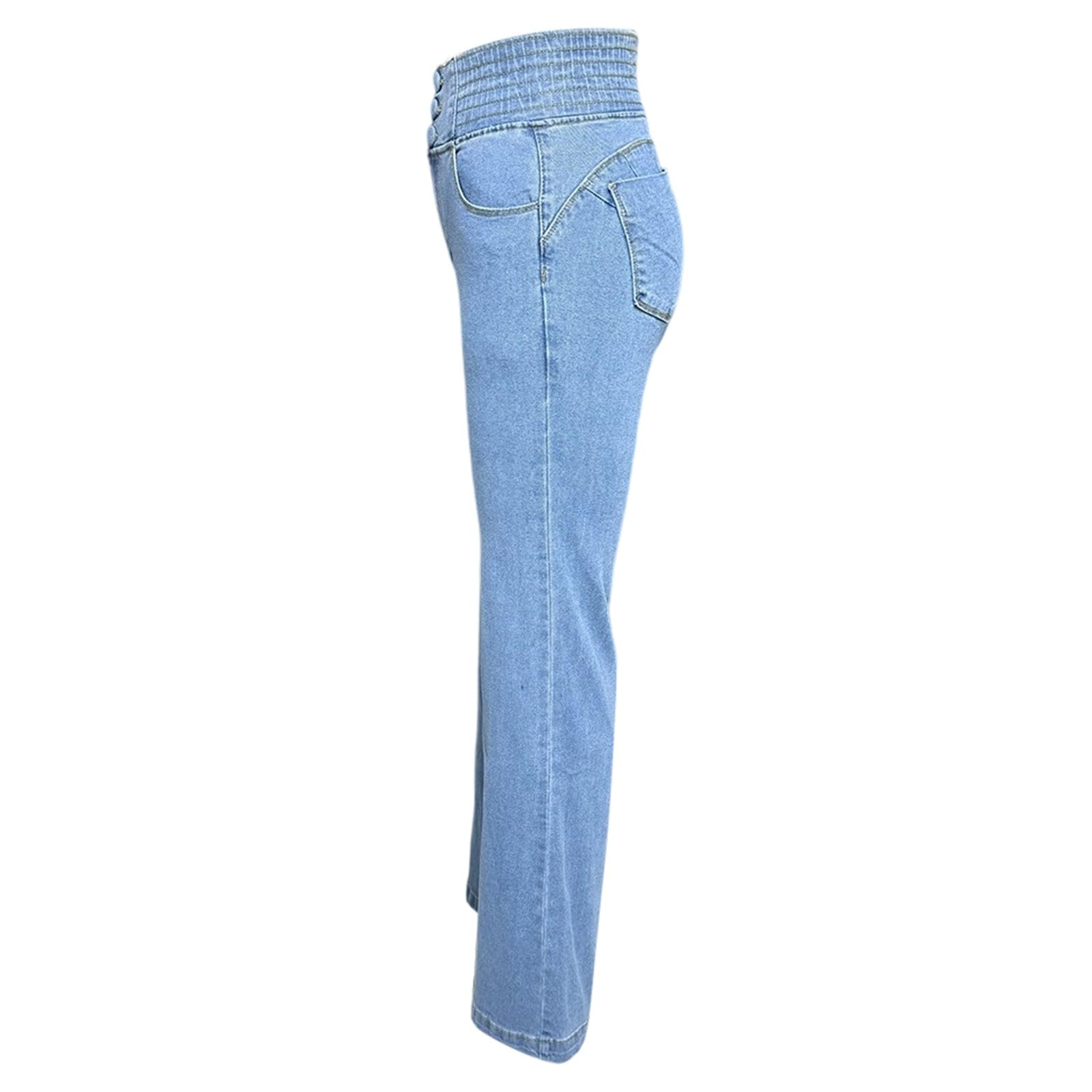 Pantalones Anchos Mujer, Pantalon Cintura Elastica Mujer.Vaqueros Tiro Ajustados Elásticos Cómodos para Ocasiones Informales y Vacaciones Pantalón