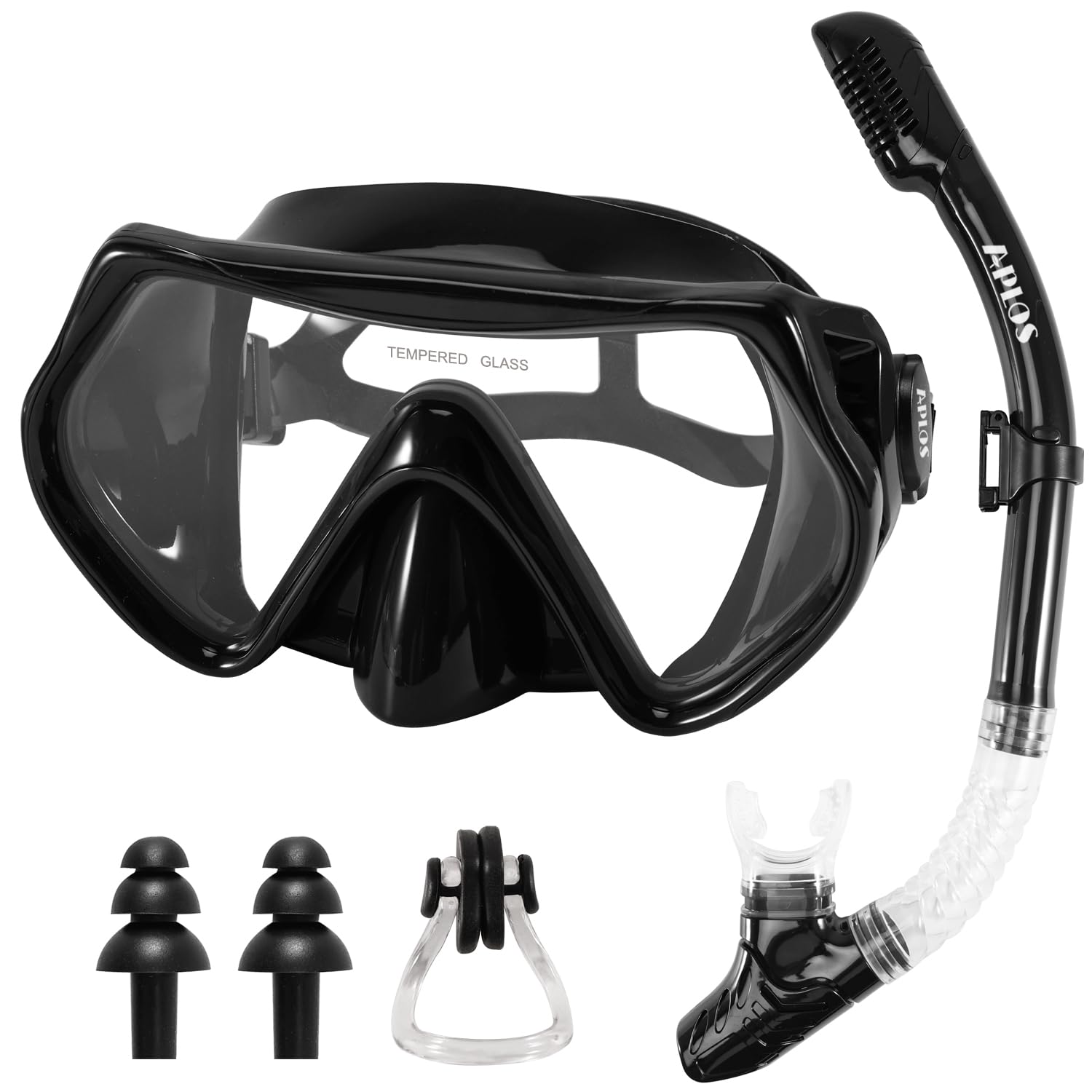 APLOS Juego de esnórquel para Adultos, con Gafas de Buceo y esnórquel seco, antivaho, antifugas, máscara de esnórquel de Cristal Templado, para esnórquel, natación y Buceo