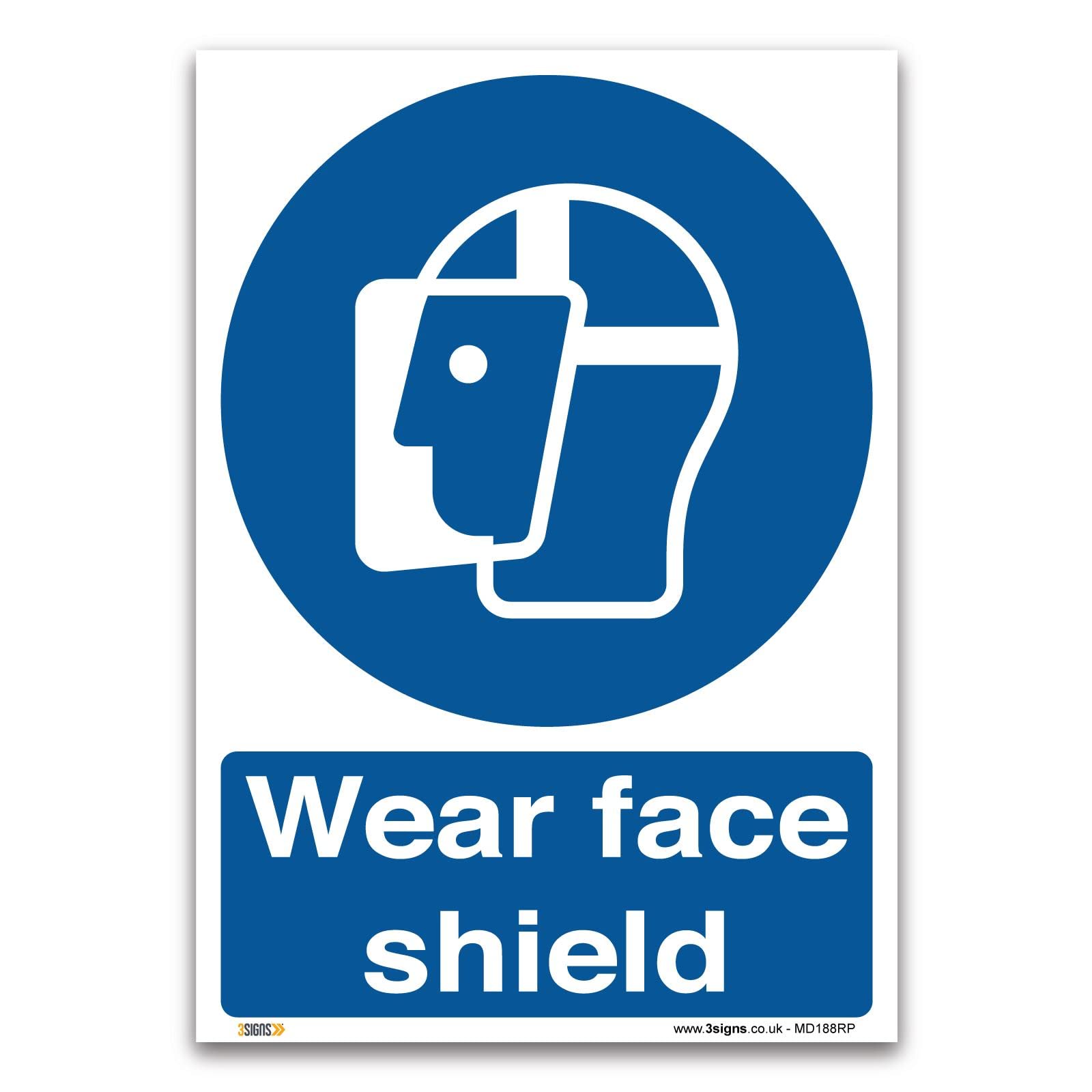 Wear Face Shield Sign, A4 297x210mm, PVC Rigid Plastic, PPE Mandatory Health and Safety Signs
