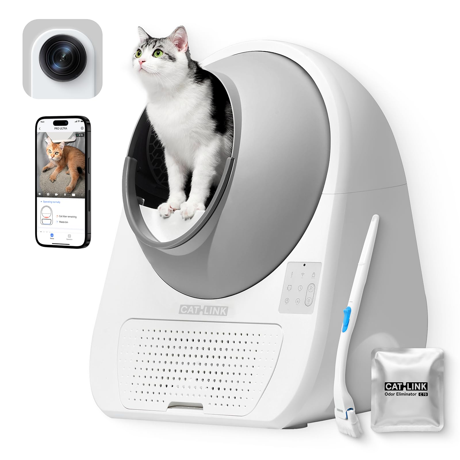 CATLINK PRO Ultra Selbstreinigendes Katzenklo 2025 - Mit KI-Gesundheitsmonitor & 5-facher Geruchskontrolle, 13L Abfallbehälter, Zwei-Wege-Audio, Mehrkatzen-Erkennung, APP-Steuerung(2.4G/5G WiFi)
