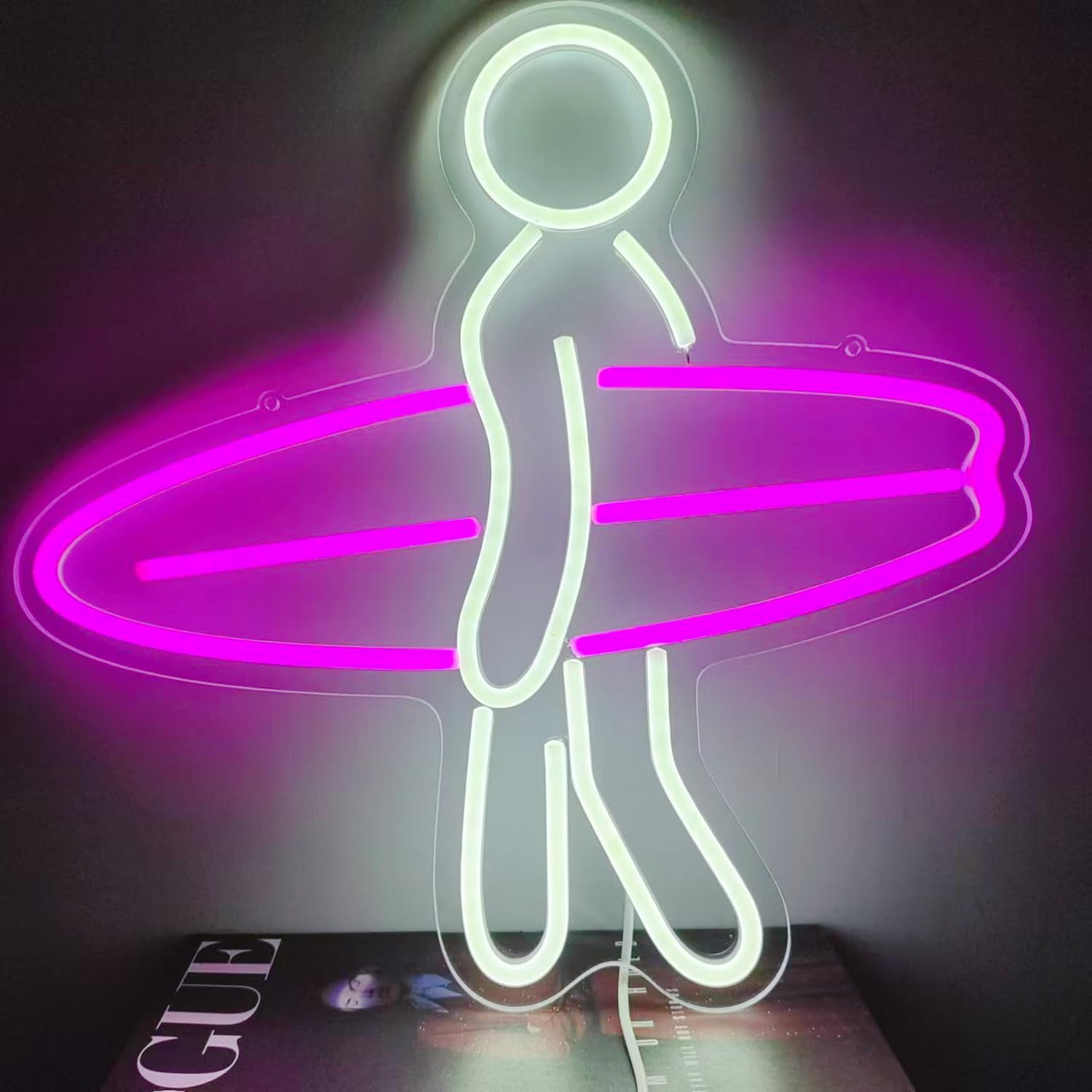 HFHungkeong Surfer Neon Sign, Dimmable Surfboard Neon Signs USB Powered, Led Lights Aesthetic Beachy Surfboard Decor for Boys Girls Bedroom Decor Birthday Gifts, Size 15''