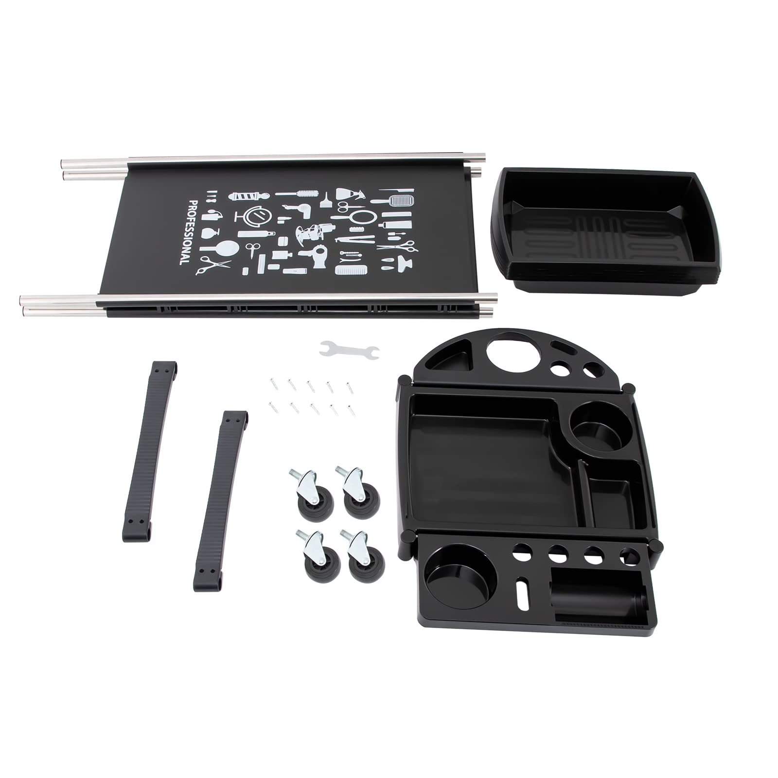 Carro de peluquería con ruedas para tatuajes, peluquería, carrito con cajones, estilista, peluquería, accesorios para salón de belleza, peluquería, SPA, salón de uñas, 52 x 36 x 90 cm (negro)