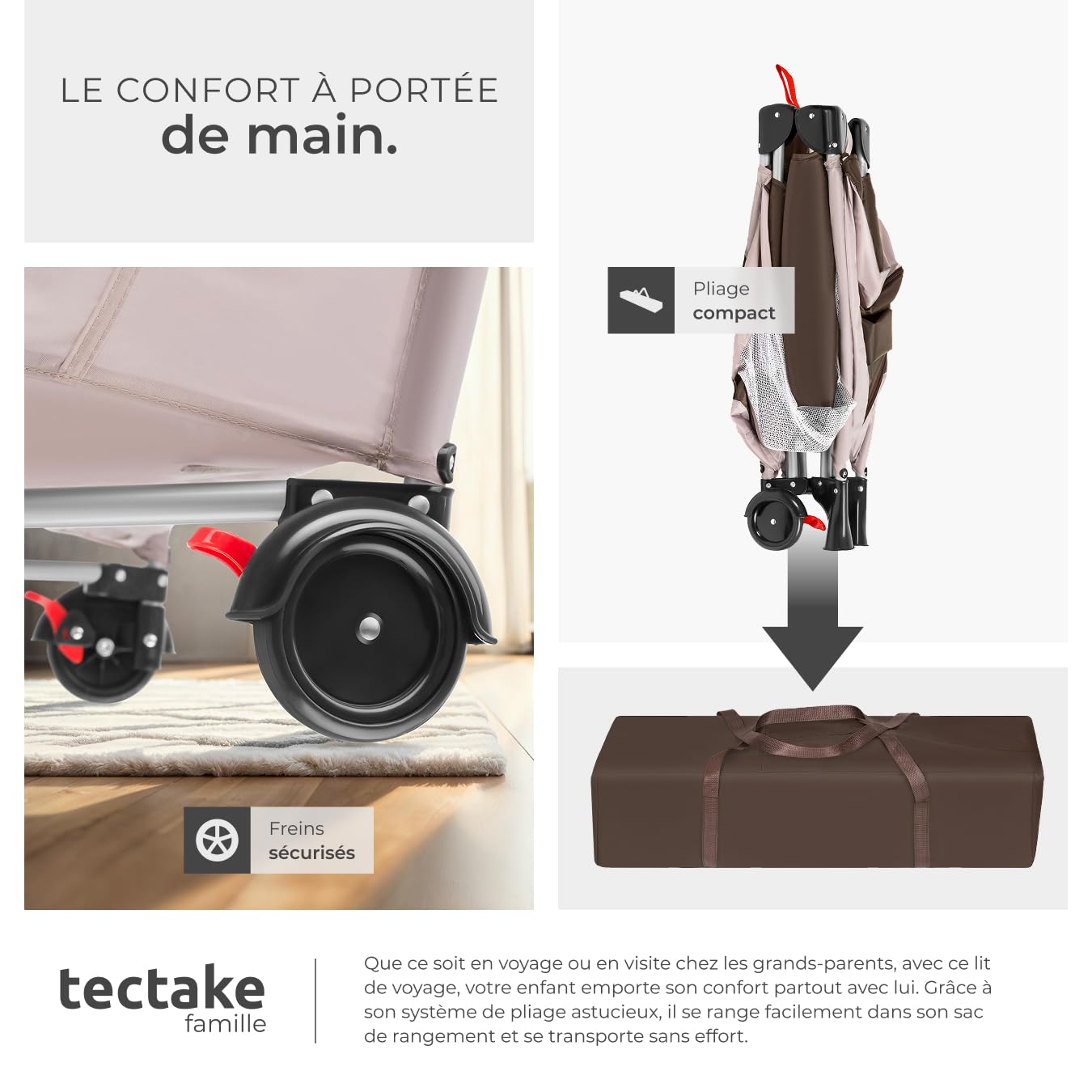 tectake® Lit Parapluie avec matelas Pliable Lit Bébé voyage léger réglable sur roulettes avec Accessoires bébé & Sac de Transport, Mobilier enfant idéal pour Maison ou Voyage Equipement bebe Parc bebe