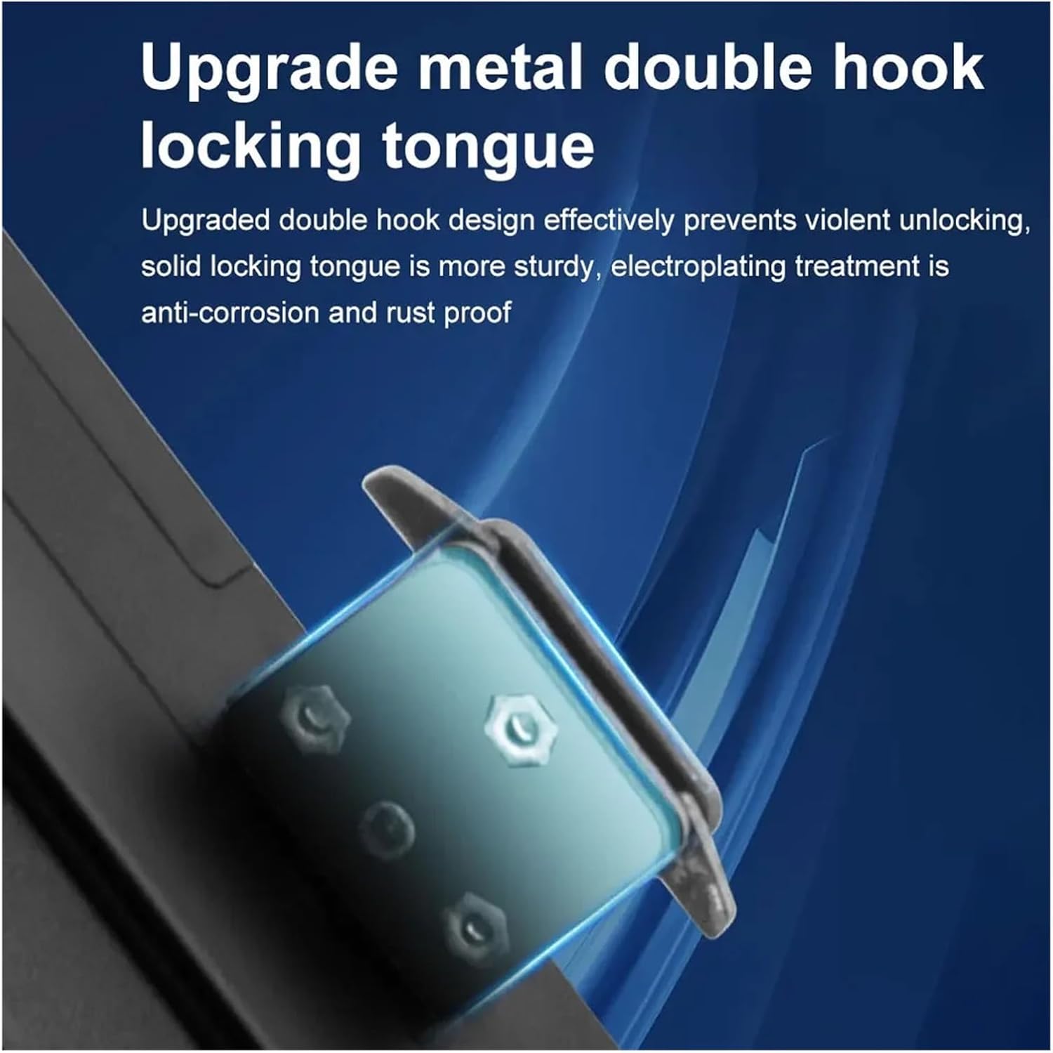 Close-up of the upgraded metal double hook locking tongue, emphasizing its robust design.