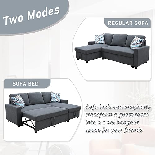 Miniatura 5 de Sofá cama modular de 83 pulgadas, sofá cama de tela de franela con diván de almacenamiento de cama extraíble, sofá pequeño en forma de L para sala