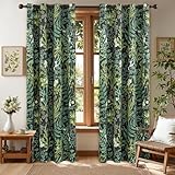 keensoft Botanical 100% Blackout Curtains for Bedroom 84 Inch Length 2 Panels Set Vintage Black Green Plant Floral Curtains Insulated Grommet Room Darkening Window Drapes for Living Room，52Wx84L