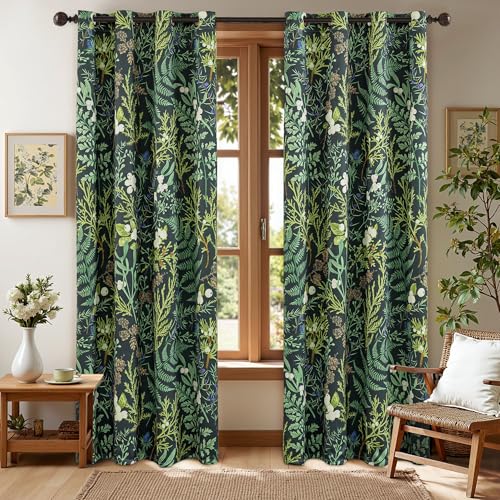 keensoft Botanical 100% Blackout Curtains for Bedroom 84 Inch Length