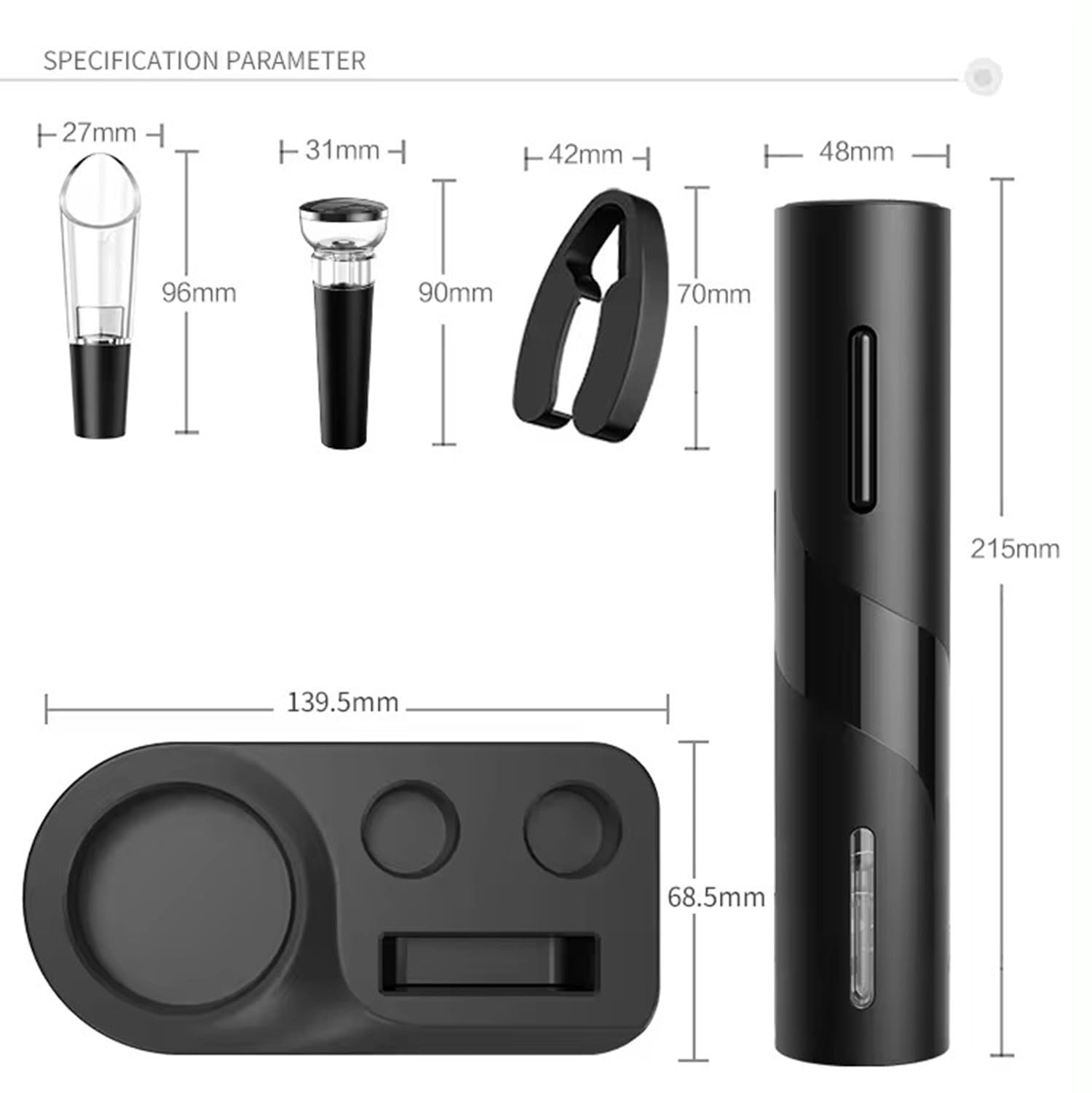Cavatappi Elettrico Ricaricabile 5 in 1 Professionale per Vino, Apribottiglie Automatico con Base