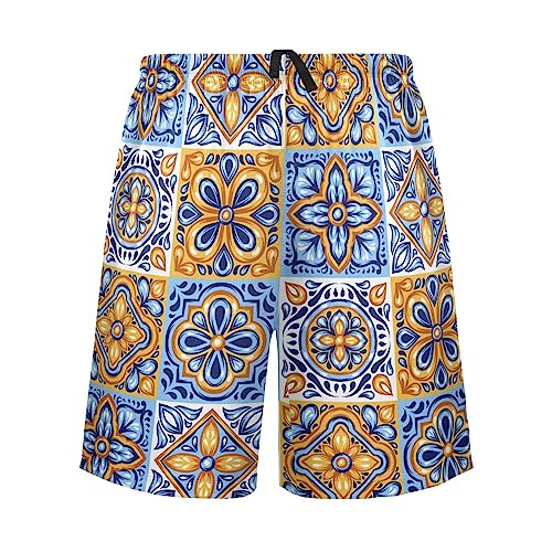 Mens Pajama Shorts Mexican Talavera Pottery Men's Pajama Bottoms Soft Sleepwear L