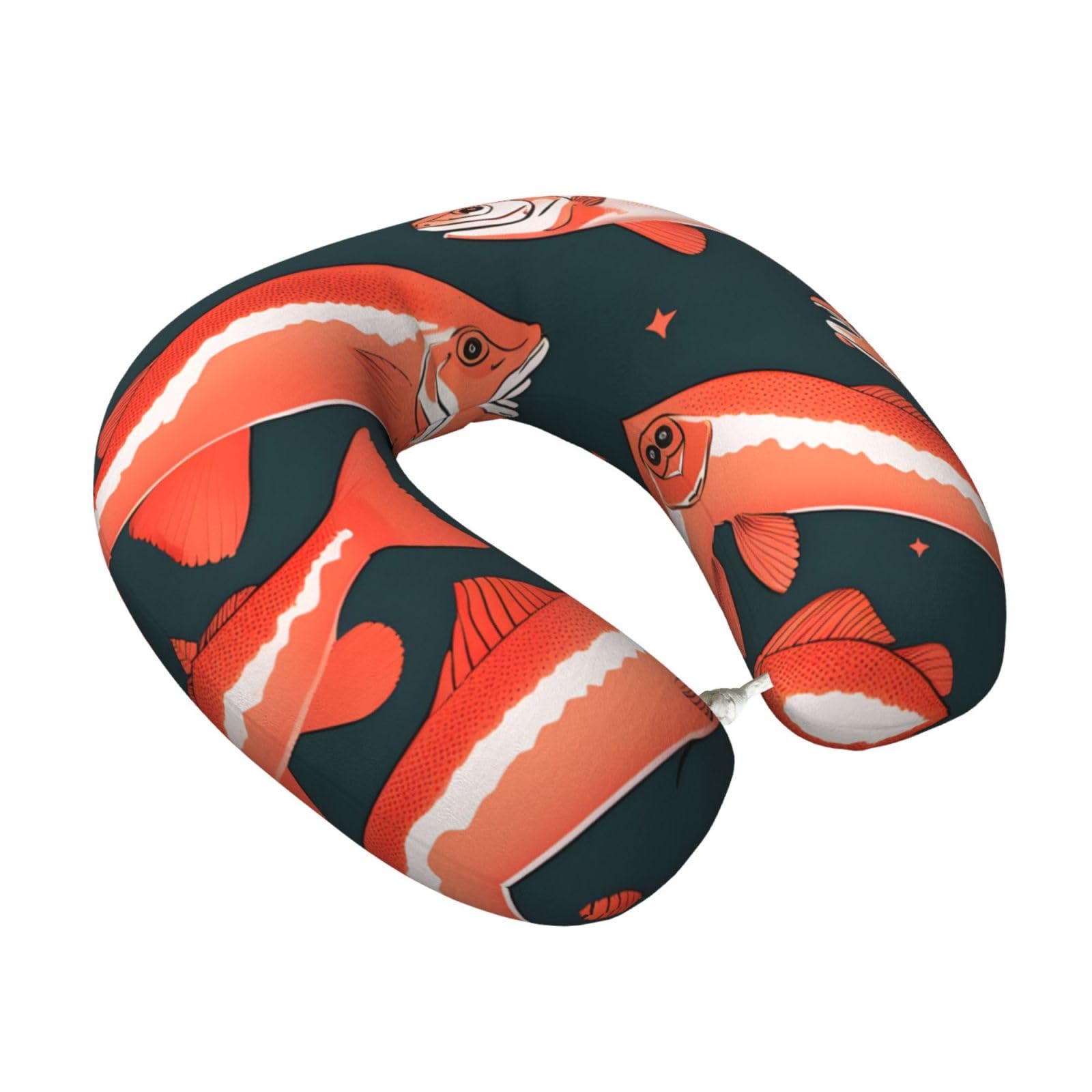 Yyoretp Salmon Print Travel Pillow Pure Memory Foam Neck Pillows Portable Headrest for Airplane