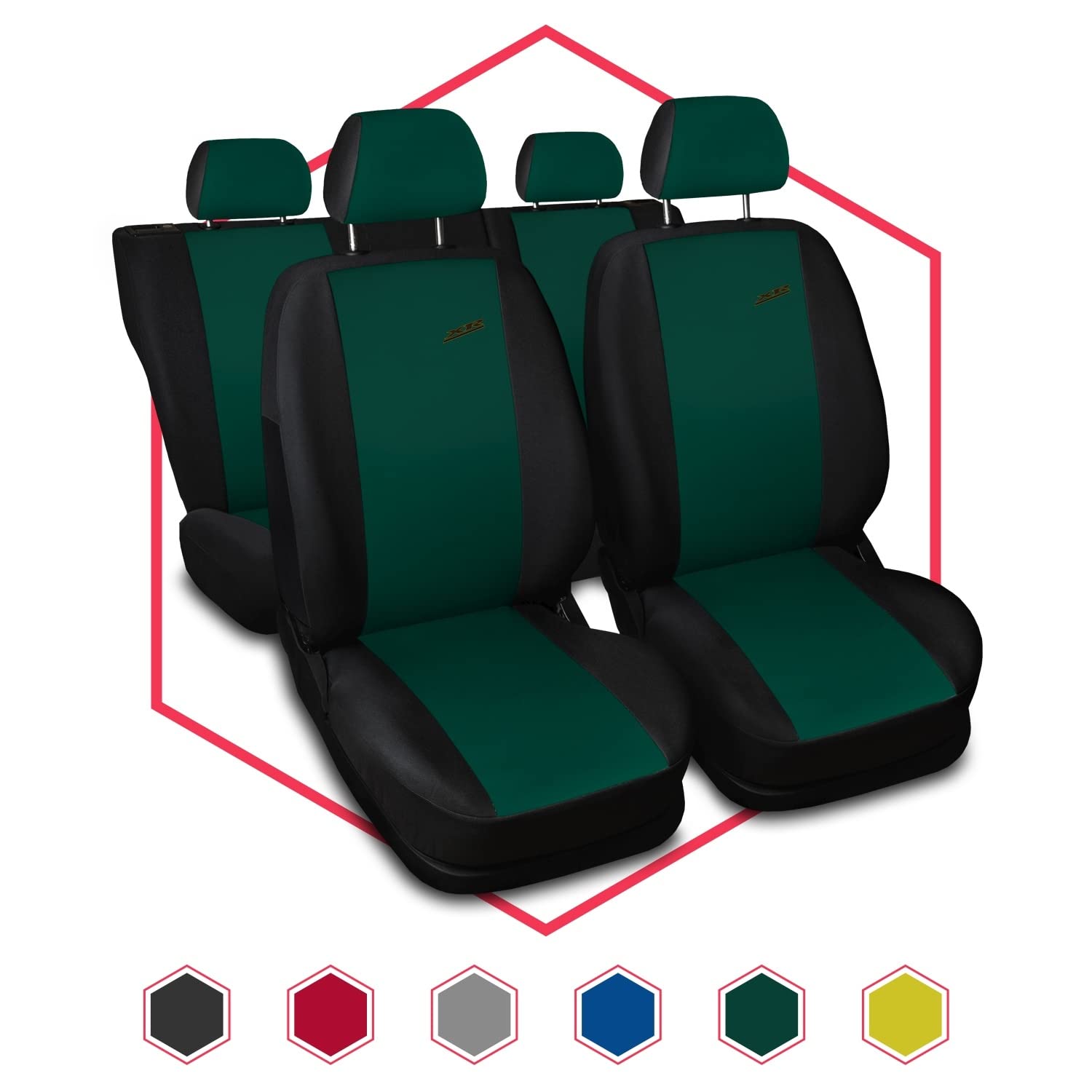 3er Set Autositzbezüge PKW universal | Auto Sitzbezüge Polyester Grün für Airbag geeignet | für Vordersitze und Rückbank | 1+1 Autositze vorne und 1 Sitzbank hinten teilbar 2 Reißverschlüsse