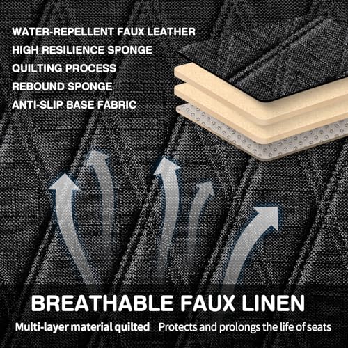 Image of Leader Accessories 2pcs Sideless Front Seat Covers for All Seasons, Black | Breathable Faux Linen Seat Cushions, Non-Slip Bottom With Headrest Protectors, Universal Fit For Car Van SUV Pickup Truck