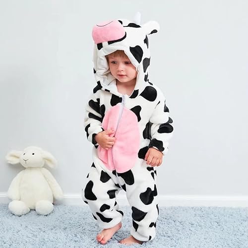 Miniatura 3 de QIAONIUNIU Disfraz de vaca para bebé para Halloween, mameluco para niños pequeños, rómper para cosplay, de 18 a 24 meses