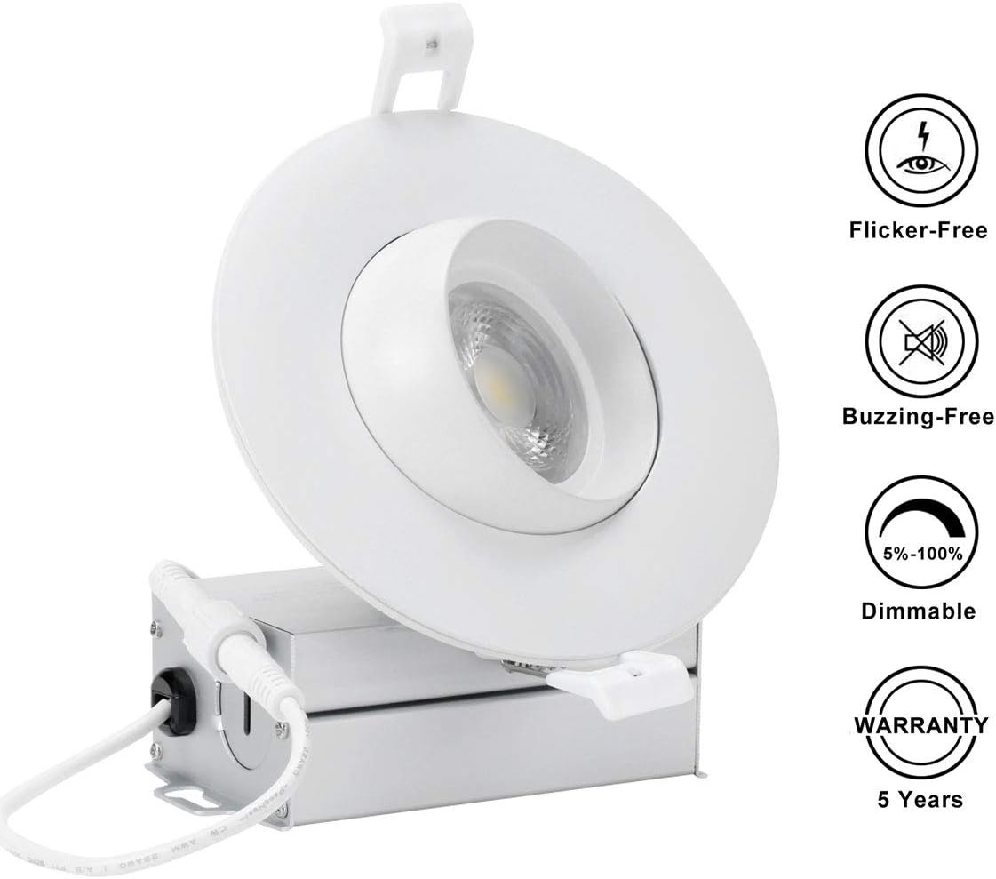 12W 4" Gimbal Recessed Ceiling Light Eyeball Trim with Junction Box, Dimmable Can-Killer Airtight Downlight 1000lm 100W Equivalent ETL-Listed, 3000K Warm White (1Pack)