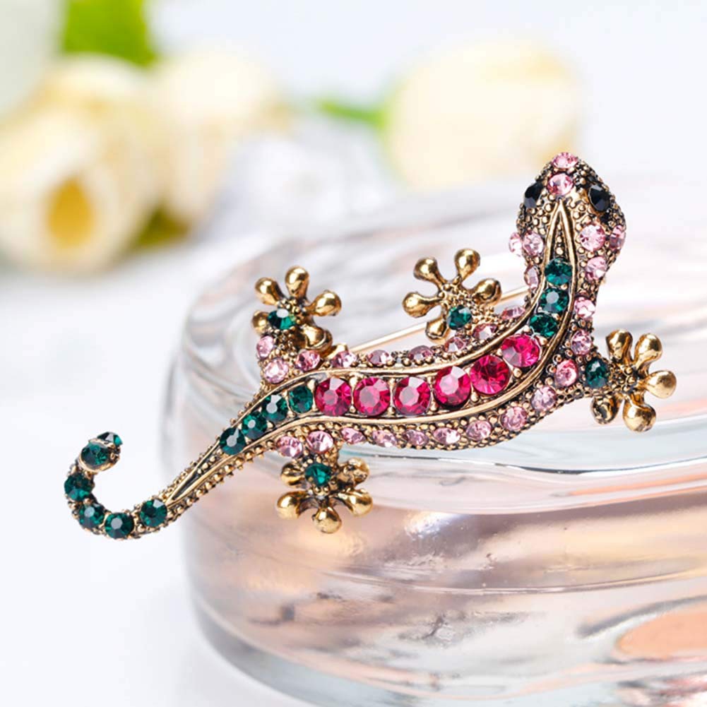 Broche Gecko/lézard Rose & Vert – Bijou Fantaisie élégant, Neuf Avec étiquettes
