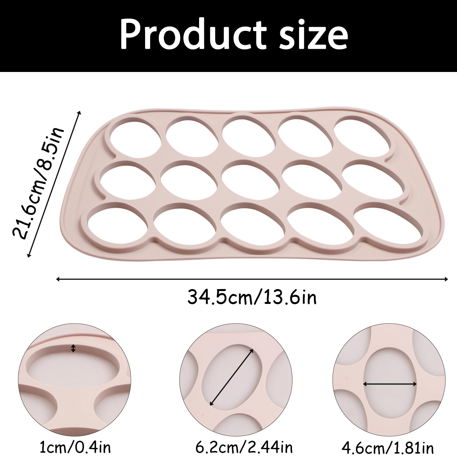 15-Cavity Silicone Cookie Molds, Non-Stick Oval Chocolate Chablon Biscuit Stencil for Baking, Cookie Maker Frame Template Molds for Cake Pastry Decorating Dessert, 13.6 x 8.5 x 0.4 inches, Light Camel