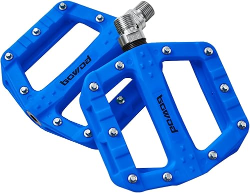 Flat MTB Bicycle Pedals Mountain Bike Colored Pedals, Glass-Fiber Nylon Composite Platform Pedal w 916" Sealed Cr-Mo Spindle, BMX Gravel Road Bike