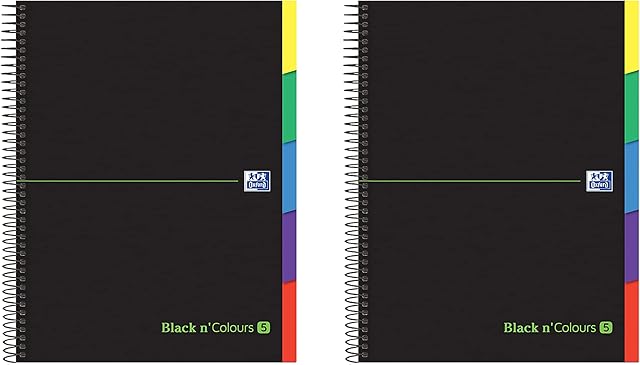 Oxford Black N'Colours, zeszyty A4+, mikroperforowane, ekstra pokrywka, 100 arkuszy, siatka 5 x 5, opakowanie 2 notesy, 5 kart