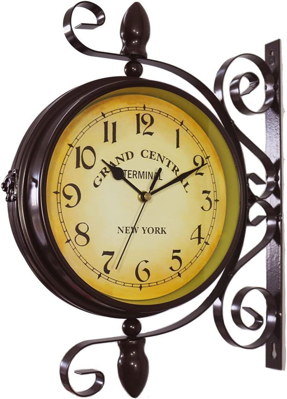 Large Outdoor Clock 8inch Classical 360°Rotation Double Sided Train Station Clock for The Garden Wall Mounted Silent Quartz Clock Outside Clock