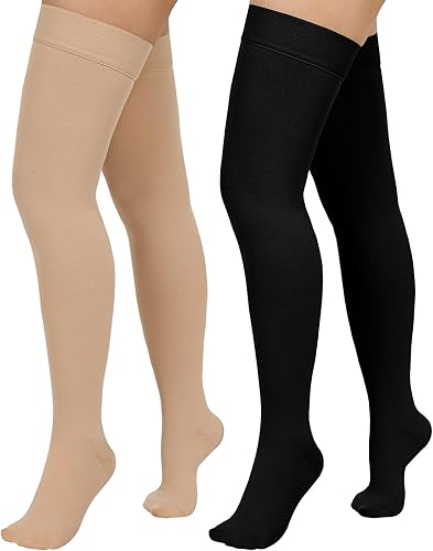 2 pares de medias de compresión para mujeres y hombres, calcetines de compresión de muslo de 20-30mmHg, calcetines de compresión médica con punta