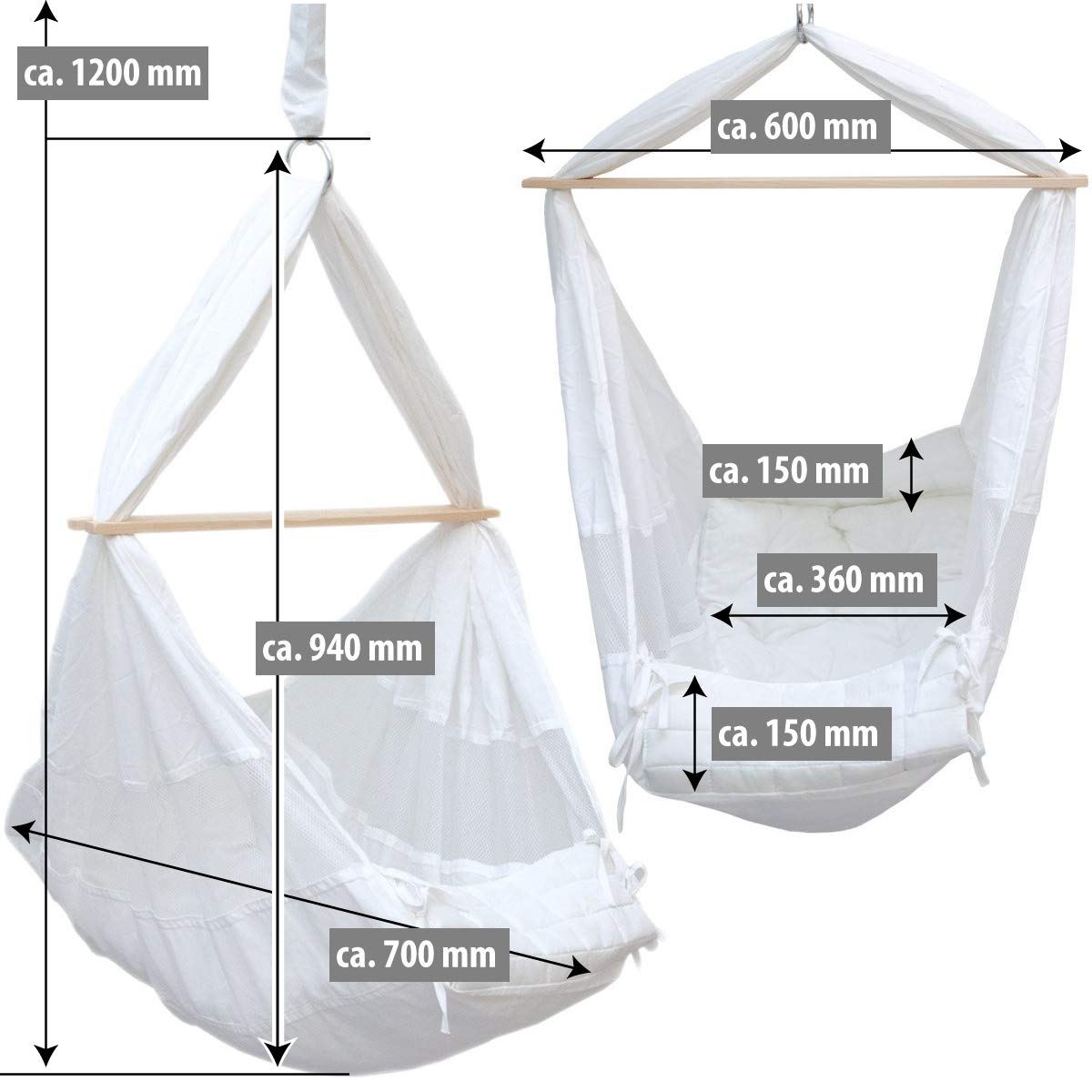 AMANKA Baby Federwiege mit 100cm Kette - Schwerlast Deckenhaken - Hängematte mit Feder und Matratze