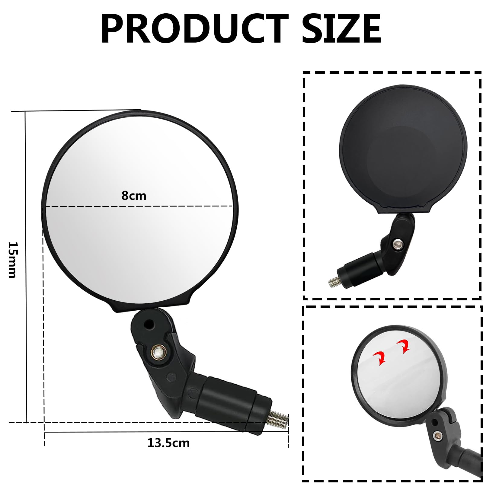Specchietto Retrovisore per Bici, Specchio da Bicicletta per Manubrio, HD 360 ° Ruotabile Regolabile Grandangolare, Accessori Bici Resistente Agli urti e Alle Cadute, Universale Destro e Sinistro