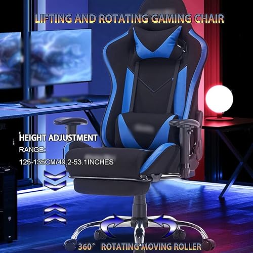 Miniatura 6 de Silla de juegos con reposapiés y reclinable, cómoda silla de carreras de malla transpirable sedentaria, silla de ajuste de ángulo grande de 90 a