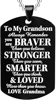 Grandson Birthday Christmas Gifts from Grandma Inspirational Gifts Necklace for Grandson Teen Boys, Always Remember You are Braver Stronger Smarter Loved Than You Think Necklace