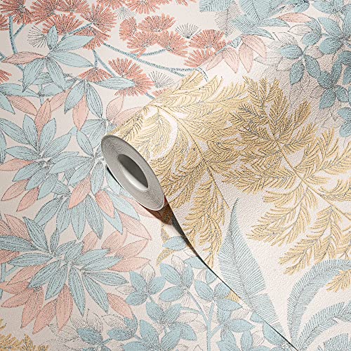Livingwalls Travel Styles Non-Woven Wallpaper, Wildflower Wallpaper in White and Blue - Image 2