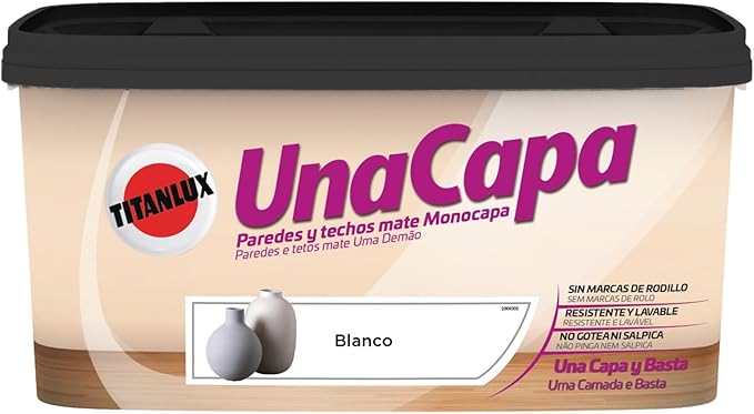 Titanlux Una Capa Lavable pintura para paredes Blanco 4 L
