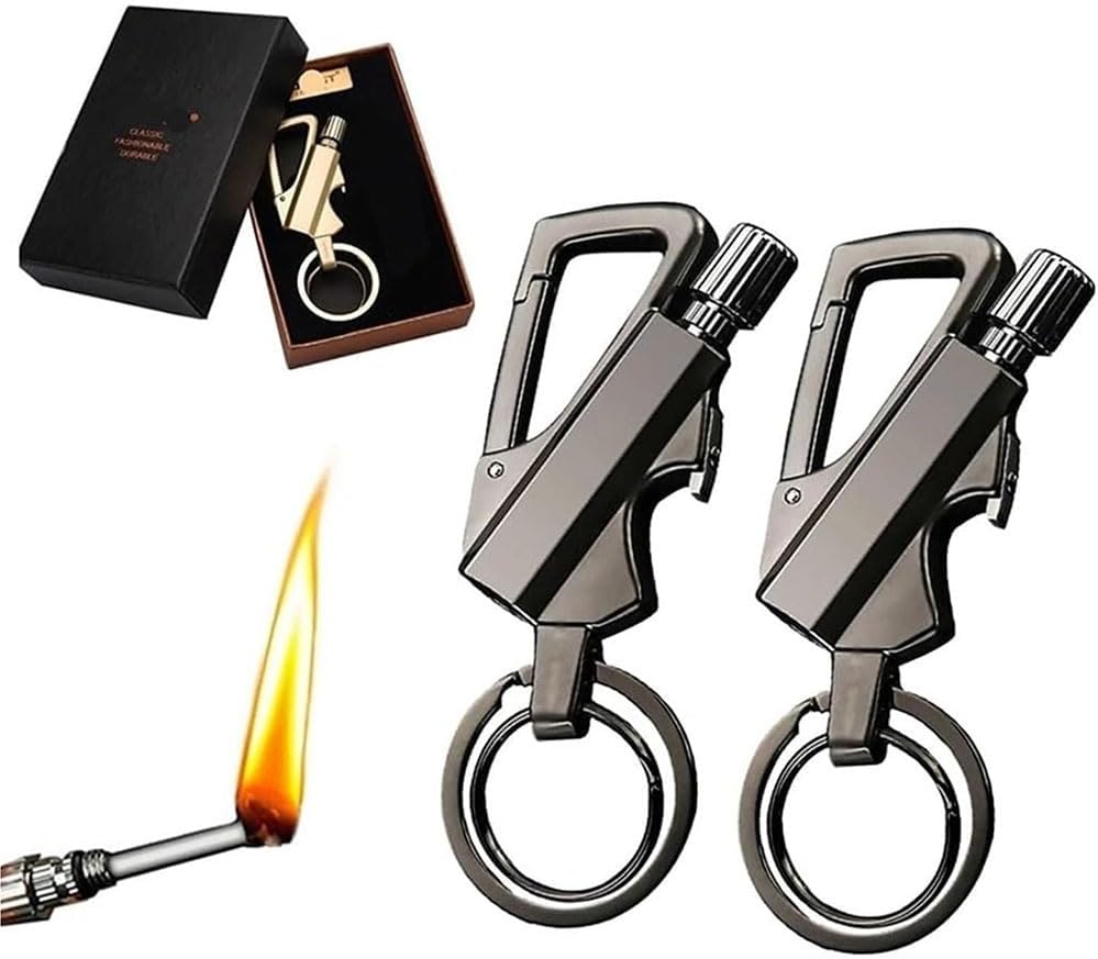 2 Pack Permanent Match Lighter with Multitool Keychain Bottle Opener,Reusable Waterproof for Outdoor Survival,Gift for Men(2pack Black)