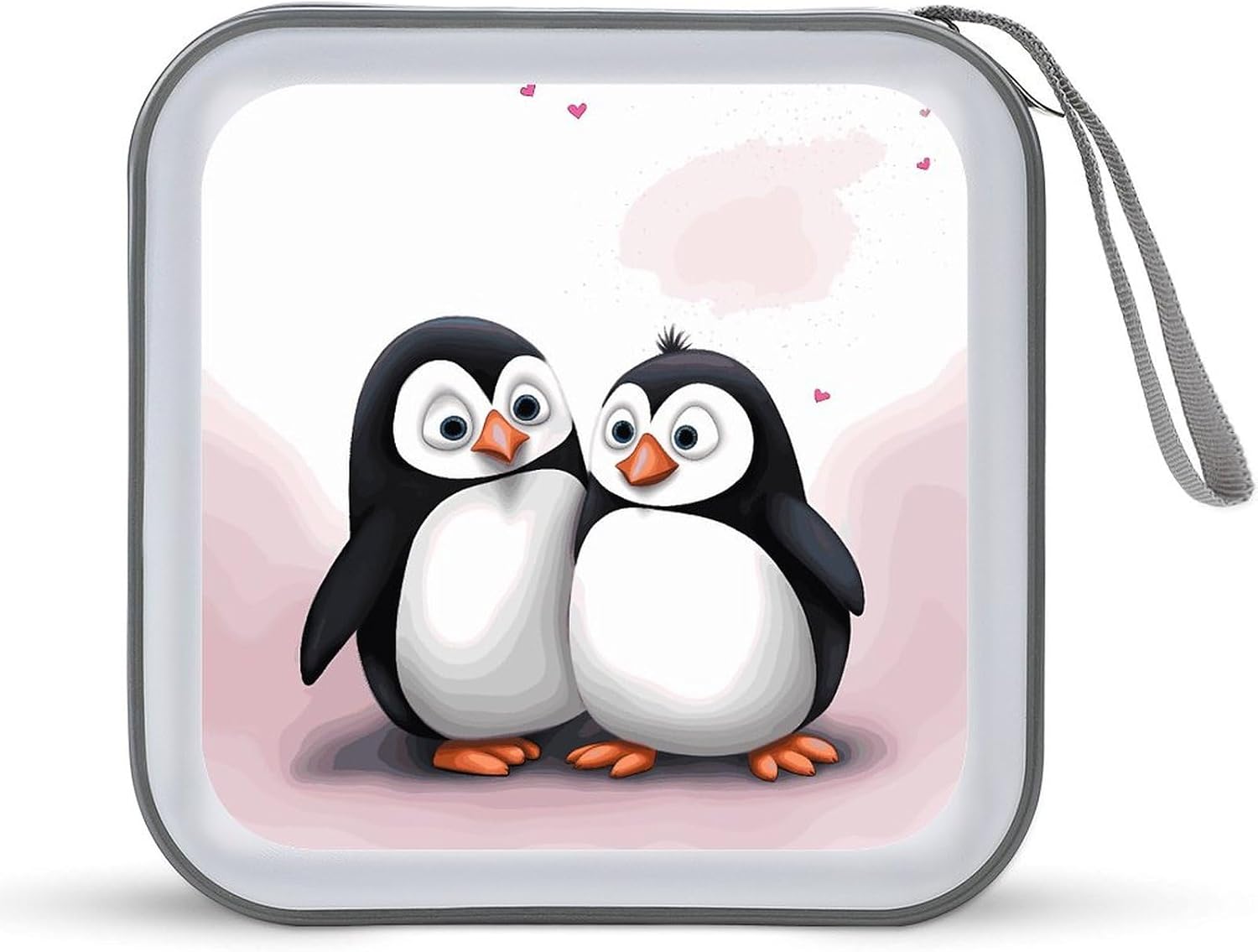 40 Sheets Capacity CD Case Storage Bag,I Love Penguins Printed Portable Zipper CD DVD Case Holder Large Capacity CD Wallet for Car, Home, Office, Games Disc, Audio Music