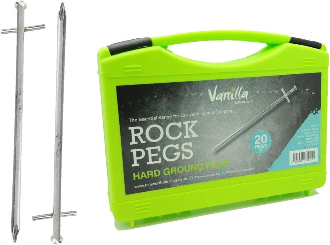Vanilla Leisure Heavy Duty Tent Pegs 20 Hard Ground Metal Peg Pack