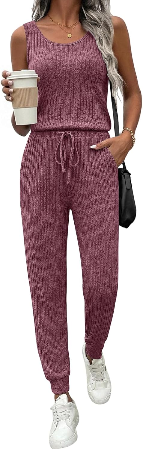 Ekouaer Jumpsuits for Women Casual Summer Sleeveless 2026 Ribbed One Piece Romper Dressy Vacation Clothes Travel Outfits