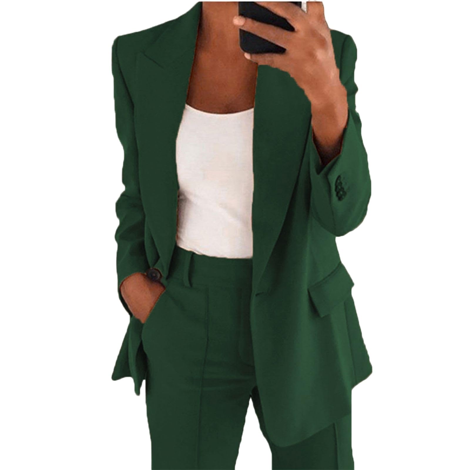 Blazer Sets Women 2 Piece Outfits Dressy Casual Loose Long Blazer and High Waisted Wide Leg Pant Work Office Suits