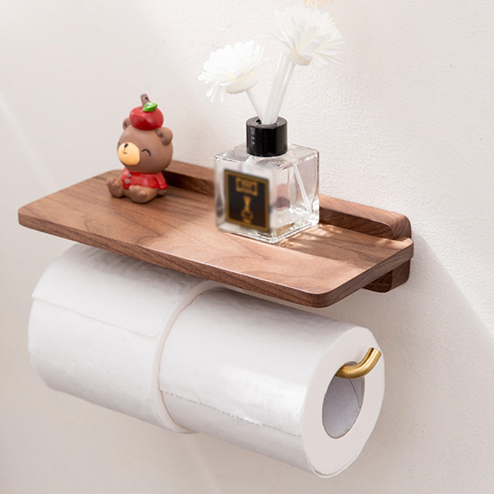 Porta Rotoli di Carta Igienica in Legno - Porta Carta Igienica - Portarotolo in Legno Carta Igienica Adesiva - Porta Rotolo Carta Igienica - Accessori Bagno Senza Trapano(Double Roll)