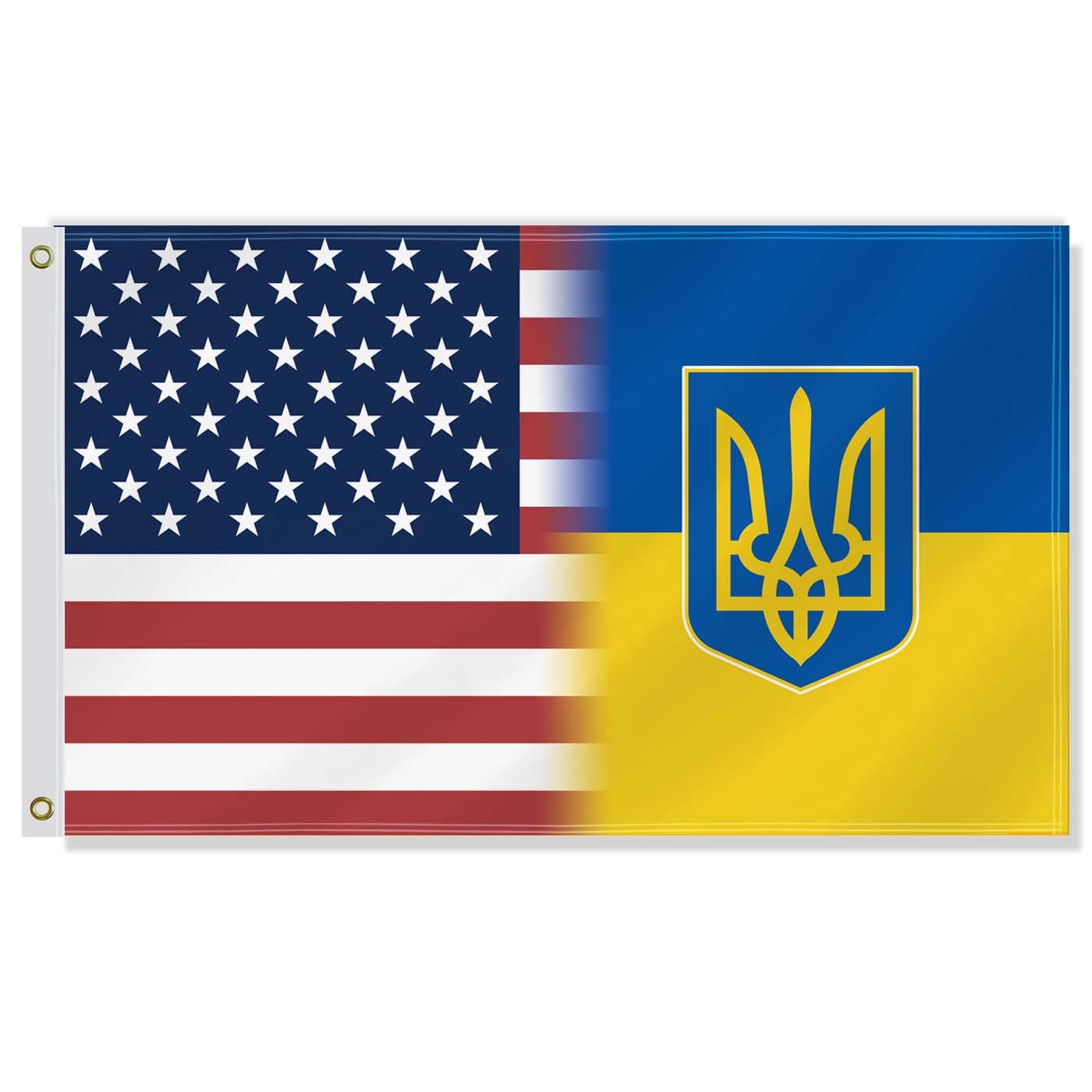 3×5 FT USA Ukraine Combo Flag,Large Ukrainians Friendship Decor,Double Side Digital Printed 150D Polyester Banner With Canvas Header Brass Grommet For Outdoor Indoor Parade Car