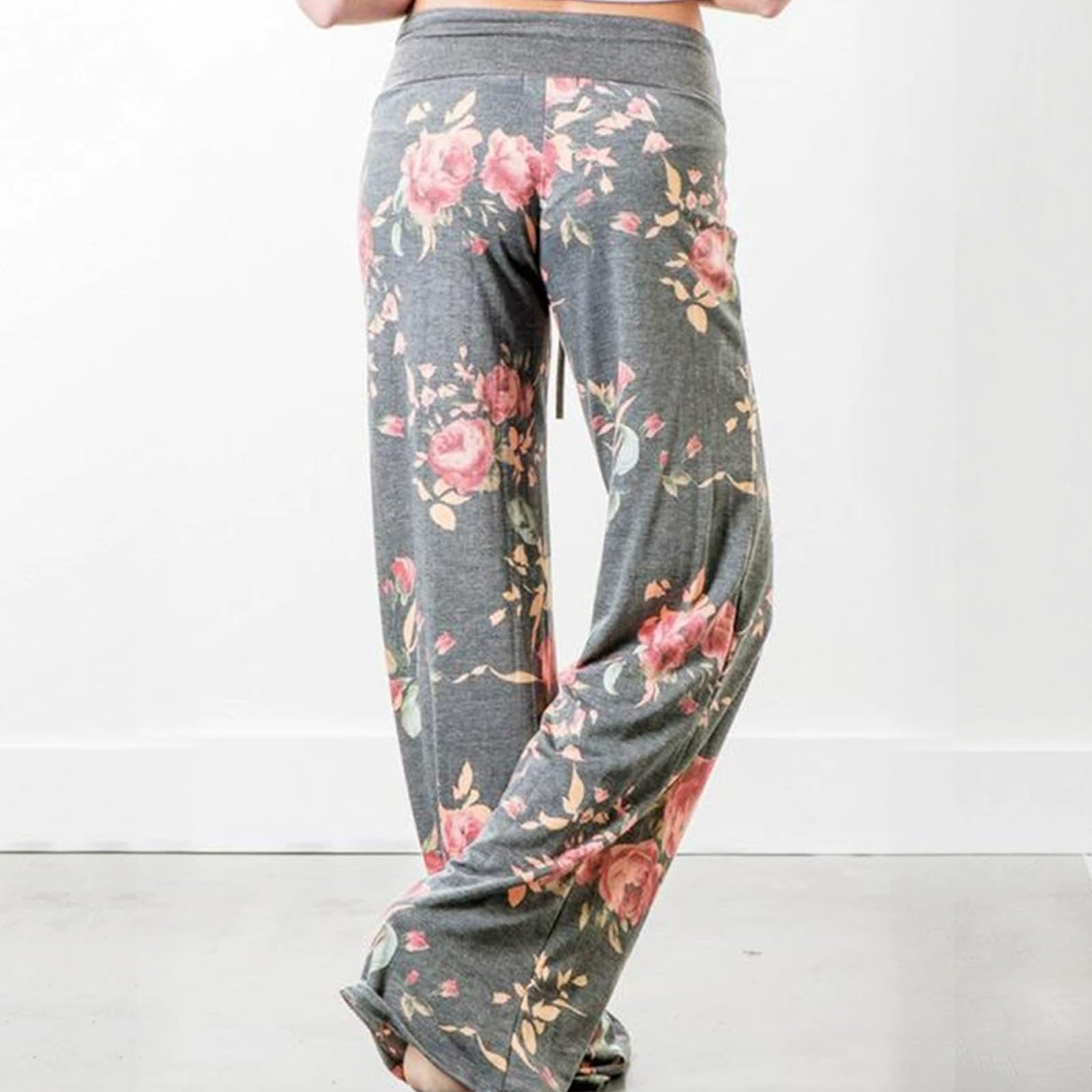 AMYTIS LINGERIE Damskie spodnie do jogi, spodnie piżamowe, miękkie spodnie piżamowe, spodnie fitness, długie, rozciągliwe, ze ściągaczem, spodnie rekreacyjne, spodnie plażowe, szerokie nogawki