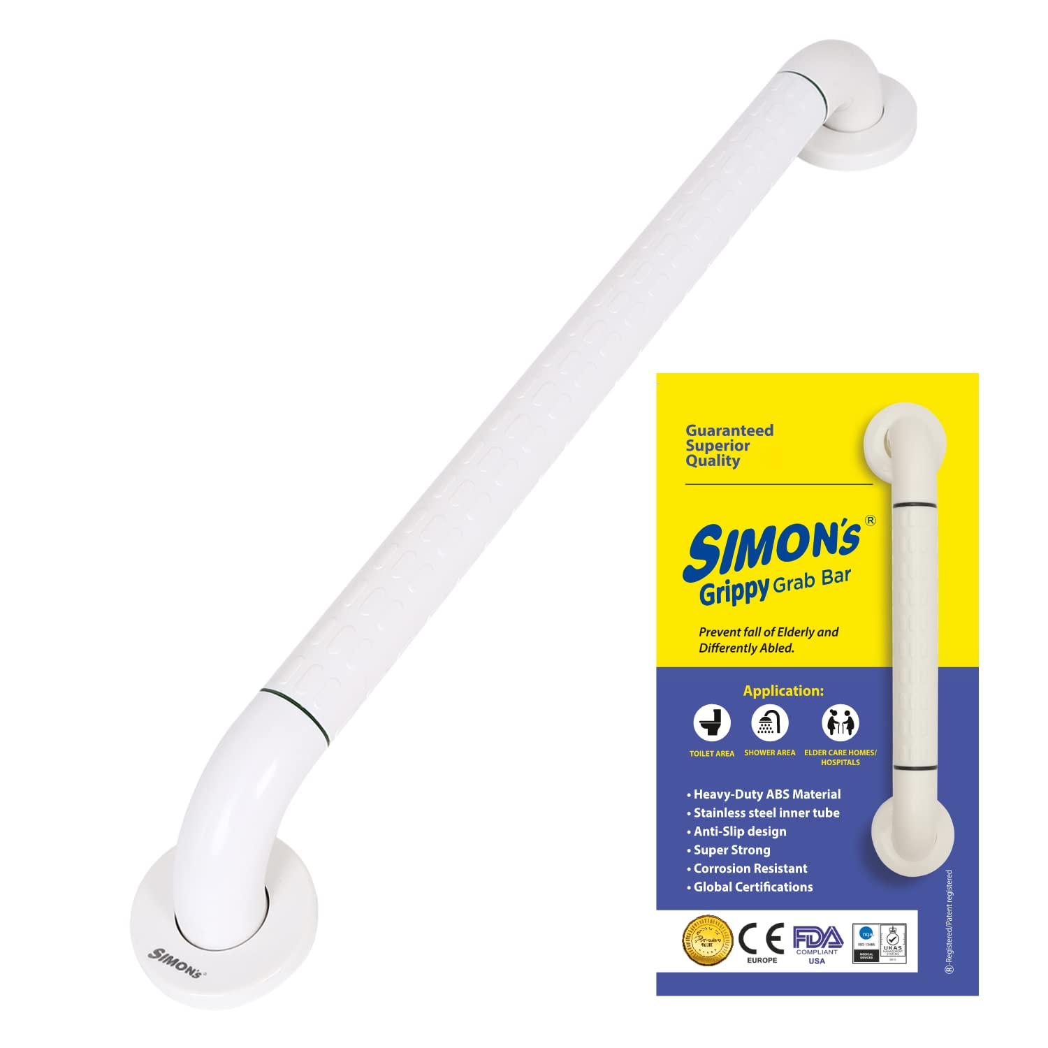 Grippy Heavy Duty ABS Bathroom and Toilet Grab bar with Anti Slip Finish for Elderly Hand Railing - Extra Large - 60 cm