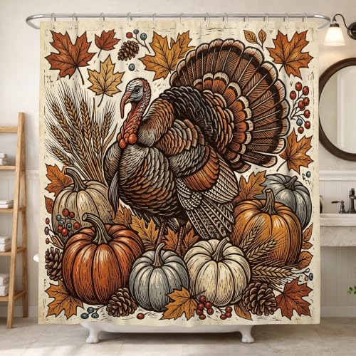 Rideau de douche imperméable salle de bain hôtel Thanksgiving feuille d'érable 183x213 - 2