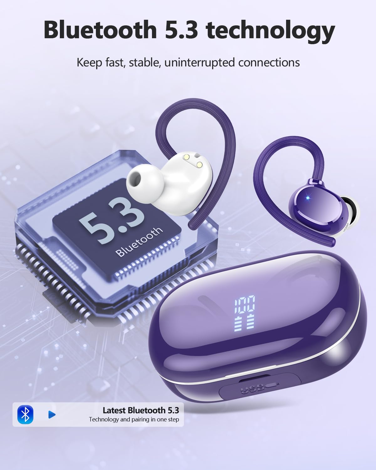 Cuffie Bluetooth Sport 2025 in Ear senza fili Bluetooth 5.3, 128 ore ultra leggere Earbuds con ferretto, 2025 cancellazione del rumore, HiFi Stereo, IP7 impermeabile jogging, indicatore LED