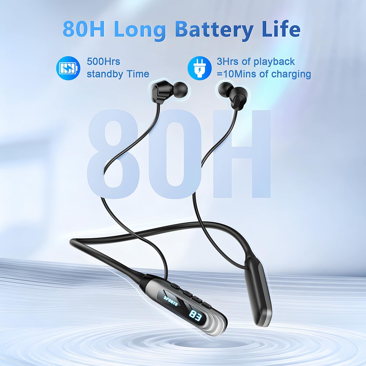 Cuffie Bluetooth con archetto da collo, riproduzione 80 ore, auricolari in-ear wireless con microfono, resistenti al sudore, per sport, corsa, allenamento (giallo)