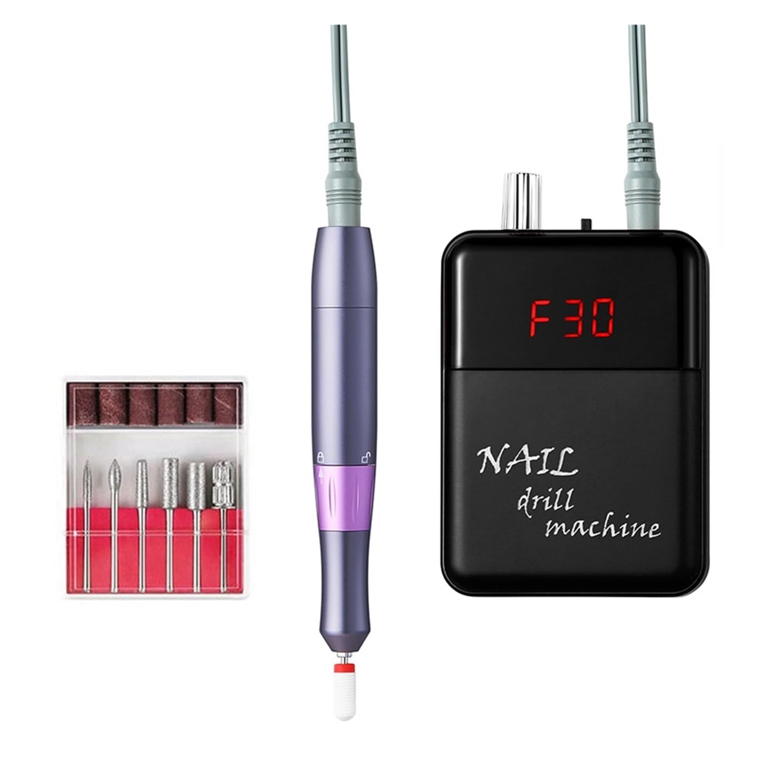 Elektryczna frezarka do paznokci, Przenośna Akumulatorowa Wiertarka Do Paznokci Elektryczny Pilnik Manicure Elektryczna Polerka Z Wyświetlaczem LCD do treningu i użytku domowego(Nero)