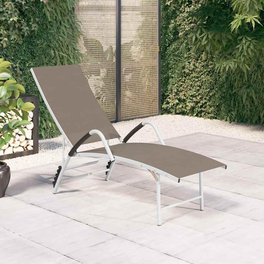 Leżak do opalania, tekstylen i aluminium, taupe, regulowany, ergonomiczny, z oparciem, do ogrodu, na taras, balkon, do wypoczynku, odporny na warunki atmosferyczne, wygodny