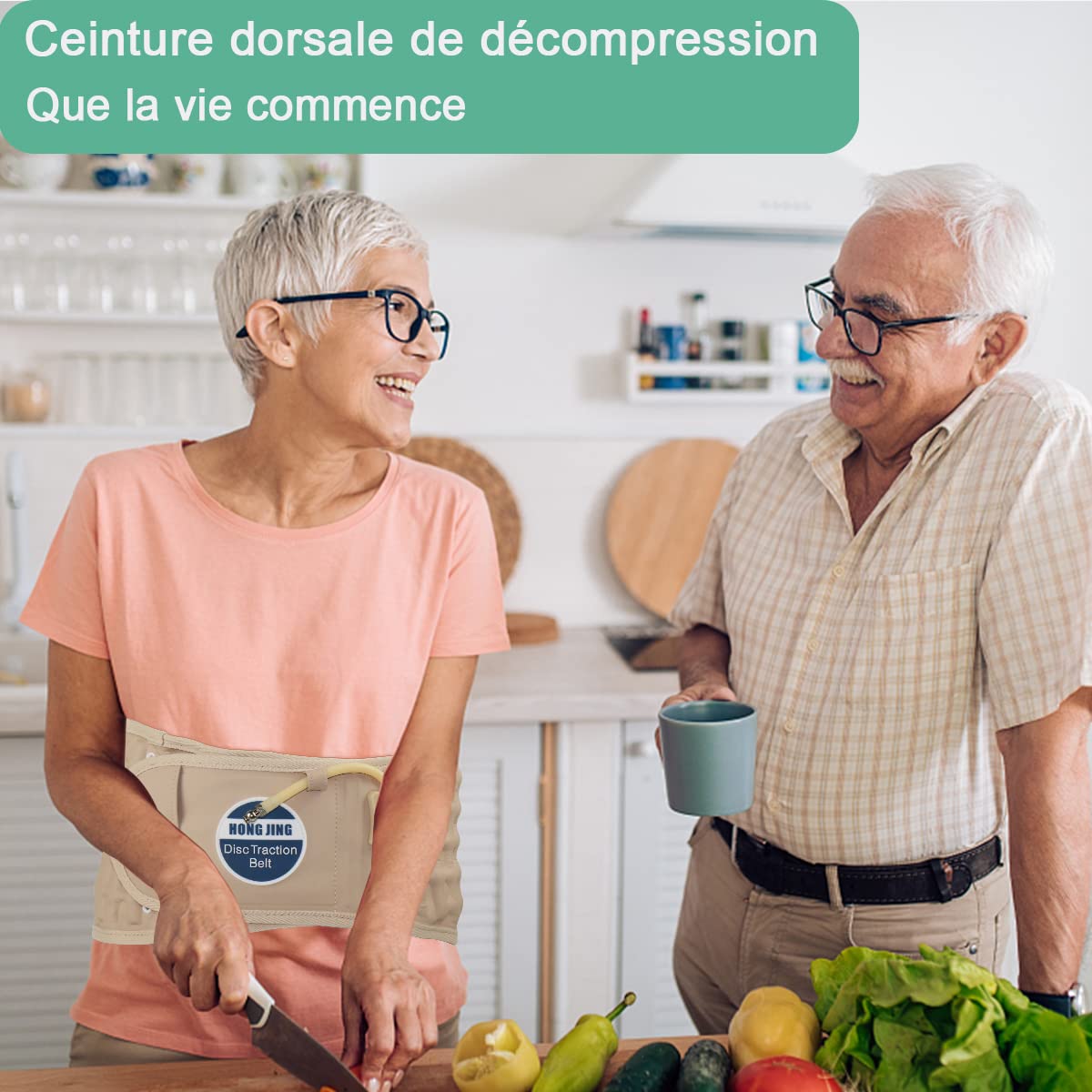 HONGJING Ceinture de décompression dorsale Soutien lombaire gonflable pour soulager les douleurs dorsales - Dispositif de traction pour le bas du dos, taille unique 29-49
