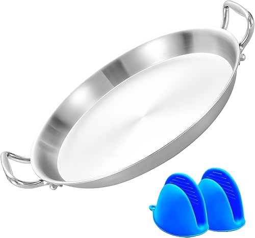 13 Inch Paella Pan, Tri-ply Stainless Steel Induction Compatible Large